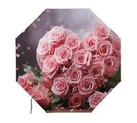 Ombrello compatto idrorepellente con rose rosa e cuore, apertura e chiusura automatica con un clic, portatile. L'ombrello da viaggio può essere riposto in una valigetta, uno zaino o una valigia.