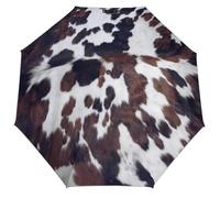 Ombrello completamente automatico in pelle bovina color cuoio, nero e bianco, antivento, con protezione UV, idrorepellente, design compatto ideale per i viaggi, regalo elegante per ogni occasione.