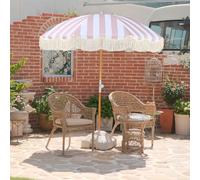 Ombrello con frange bohémien da 1,8 m, grande ombrellone da esterno inclinabile per le vacanze, ombrello da spiaggia portatile UPF50+ impermeabile pieghevole con nappa bianca con borsa per il