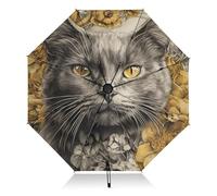 Ombrello con protezione UV, motivo gatto Chartreux floreale, compatto e carino, per pioggia e sole, apertura e chiusura automatica, protezione solare UPF 50+, antivento, portatile, 46 pollici, per do