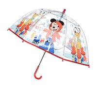 Ombrello cupola bambini Topolino Disney con Pluto trasparente POE 74 cm apertura manuale manico curvo rosso impermeabile
