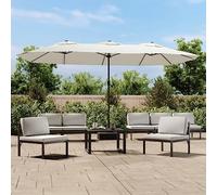 Ombrello da balcone con doppio parasole, colore bianco sabbia, 449 x 265 cm, tenda da sole per giardino, balcone, terrazza