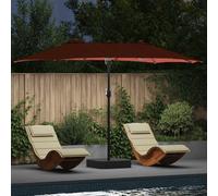 vidaXL Ombrello da giardino in terracotta, 385 x 209 x 244 cm, tessuto in poliestere regolabile, pieghevole, con manovella, doppia testa, luci LED, struttura in acciaio, ombra per patio, terrazza