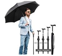 Ombrello da passeggio e combinazione di bastoni, colore nero, regolabile in altezza, perfetto per golf, arrampicata ed escursionismo, ideale, leggero e antivento