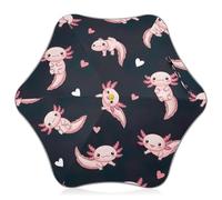 Ombrello da sole e pioggia per bambini con angoli arrotondati resistente al vento, grazioso Axolotls rosa