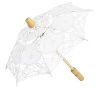 Ombrello da Sposa 1 Pezzo in Cotone Bianco Pizzo Ricamato | Manico in Legno, Stile Vintage Elegante e Retrò, per Foto Nuziali e Costumi da Ragazzo Ragazza