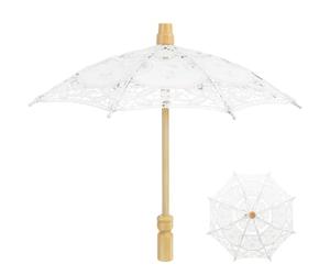 Ombrello da Sposa in Cotone Pizzo Ricamato Bianco, 1 Pezzo | Stile Vintage Elegante e Classico, Manico in Legno, per Costumi, Feste e Fotografie