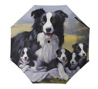 Ombrello da viaggio automatico e manuale, motivo: cuccioli di Border Collie, ombrello da viaggio per sole e pioggia, 3 ombrelli pieghevoli per donne e uomini, stampa divertente, Stile:, Manual