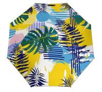 Ombrello da viaggio compatto con foglie astratte tropicali pieghevoli con apertura automatica e chiusura astratta Jnugle antivento compatto ombrello da viaggio per pioggia e splendore portatile per