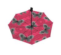 Ombrello da viaggio per pioggia e sole, misterioso ombrello vintage a forma di farfalla, antivento, compatto, con apertura automatica, per bambini e donne, pieghevole al contrario automatico, piccolo