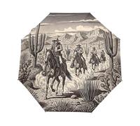 Ombrello da viaggio vintage beige con cactus, leggero, pieghevole in 3 | Design a 3 pieghe e vivace opera d'arte a baldacchino, ombrello che si adatta a una borsa o uno zaino