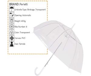 Ombrello Donna Automatico a Cupola Trasparente Basic By Perletti Lunghi Bianco