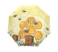 Ombrello giallo carino della pioggia dell'ape, chiusura automatica aperta | Piccolo ombrello da viaggio con stampa a trasferimento termico resistente allo sbiadimento, copertura ad arco da 95 cm, 293 g