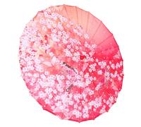 Ombrello in Seta Imitazione, Bambù e Legno Cinese Classico | Motivo Floreale Dipinto a Mano, Struttura con Stecche Rinforzate, per Kimono, Sfondi Fotografici