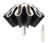Ombrello Inverso Automatico, Ombrello Pieghevole Antivento, Ombrello Grande da Pioggia 10 Stecche Rinforzate per Uomo Donna, Diametro 105cm (Beige)