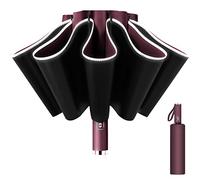Ombrello Inverso Automatico, Ombrello Pieghevole Antivento, Ombrello Grande da Pioggia 10 Stecche Rinforzate per Uomo Donna, Diametro 105cm (Vino Rosso)