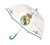 Ombrello manuale Poe Bolla Real Madrid - Ombrello per bambini, a bolla trasparente, con design ufficiale del Real Madrid, apertura manuale di sicurezza e aste rinforzate per giovani dilettanti, Real
