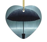 Ombrello nero sotto la pioggia Ornamenti in ceramica a forma di cuore Decorazioni alla moda e romanzo per albero di Natale