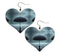 Ombrello nero sotto la pioggia Stampe Eleganti orecchini a forma di cuore leggeri accessori da donna perfetti per feste e San Valentino.