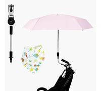 Ombrello Parasole Passeggino Universale,Anti UV 50+,90 cm Ombrellino Manuale per Carrozzina,Ombrello Universale con Manico ad Ombrello per Carrozzina & Passeggino,1 bavaglino per neonati-rosa