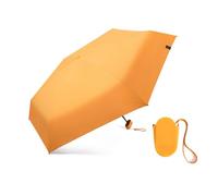 Ombrello parasole pieghevole in plastica nera ultraleggero a sei pieghe, adatto per giornate di sole e pioggia, giallo+borsa