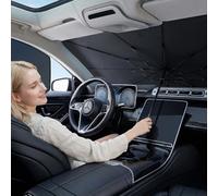 Ombrello parasole universale per parabrezza anteriore dell'auto con borsa in pelle premium, copertura protettiva portatile per isolamento termico degli interni auto, blocca i raggi UV mantiene l'auto