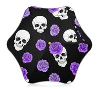 Ombrello per bambini con punte di sicurezza arrotondate, ombrello leggero per sole e pioggia per bambini 4T-8 Y, baldacchino da 89 cm, teschio bianco, viola, rosa, nero