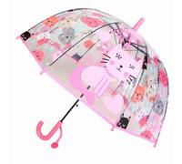 Ombrello per bambini con tetto a cupola - Design leggero e divertente, protezione dal vento e dalla pioggia, ombrello a forma di campana, trasparente, regalo per bambini, Gatto rosa, Small