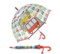 Ombrello per bambini con tetto a cupola - Design leggero e divertente, protezione dal vento e dalla pioggia, ombrello a forma di campana, trasparente, regalo per bambini, Carrelli rossi, Small