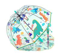 Ombrello per bambini con tetto a cupola, leggero e divertente, con protezione dal vento e dalla pioggia, a forma di campana, trasparente, regalo per bambini, Age di dinosauro verde, Small