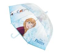 Ombrello per bambini Frozen Disney per bambina, trasparente, blu chiaro, 45 cm, apertura manuale, materiale POE resistente, con Elsa, Anna e Olaf, licenza ufficiale per pioggia e scuola