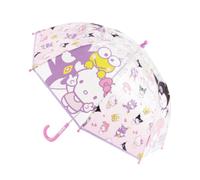 Ombrello per bambini Hello Kitty, trasparente, 45 cm, POE, manico curvo rosa e aste in fibra di vetro, licenza ufficiale per la scuola e i giorni di pioggia