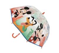 Ombrello per bambini, motivo: Topolino, trasparente, multicolore, 45 cm, apertura manuale, materiale POE resistente, licenza ufficiale Disney per pioggia e scuola
