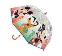 Ombrello per bambini, motivo: Topolino, trasparente, multicolore, 45 cm, apertura manuale, materiale POE resistente, licenza ufficiale Disney per pioggia e scuola