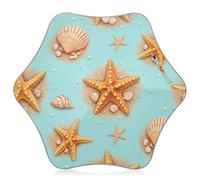 Ombrello per bambini ragazzi ragazze, ombrello resistente al vento, ombrelli bastone per scuola, viaggi, attività all'aperto, stelle marine conchiglie verde acqua