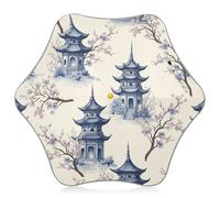 Ombrello per bambini retrò asiatico pagode blu, beige, ombrello antivento per pioggia, ombrelli bastone per bambini 4T-8 Y, 35 pollici baldacchino