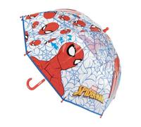 Ombrello per bambini Spider-Man Marvel - Ombrello manuale trasparente 45 cm in POE blu con stampa ragnatelle, struttura in fibra di vetro resistente e manico curvo, licenza ufficiale, impermeabile e
