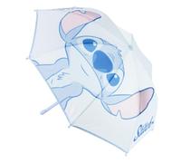 Ombrello per bambini Stitch Disney, unisex, taglia unica, blu chiaro, con applicazioni e stampa Stitch, struttura in fibra di vetro resistente, licenza ufficiale per pioggia e scuola