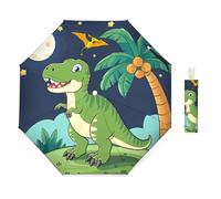 Ombrello Pieghevole Bambino Automatico,Ombrello Antivento Anti-UV con Strisce Riflettenti 360°,Leggero Compatto Ombrelli Anti-Riciclaggio Sicuro per Bebè, Ragazze e Ragazzi,Dinosauro Notturno