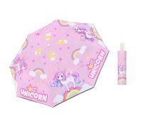Ombrello Pieghevole Bambino Automatico,Ombrello Antivento Anti-UV con Strisce Riflettenti 360°,Leggero Compatto Ombrelli Anti-Riciclaggio Sicuro per Bebè, Ragazze e Ragazzi,Unicorno Arcobaleno