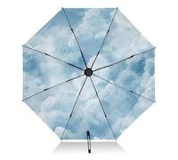 Ombrello pieghevole compatto antivento nero portatile parasole UPF 50 ombrello automatico dentro e fuori ombrello con copertura per pioggia e sole nuvole cielo morbido blu bianco