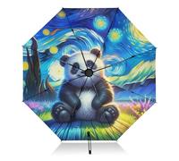 Ombrello pieghevole da viaggio compatto nero per protezione solare ombrello automatico invertito pioggia ombrello per pioggia sole con copertura carino panda notte stellata estetica