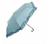 Ombrello Pieghevole Donna Antivento Elegante con Rouche e Pois D102cm | Tessuto Pongee Impugnatura Curva in Ecopelle chiuso 34cm