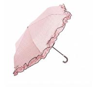 Ombrello Pieghevole Donna Antivento Elegante con Rouche e Pois D102cm | Tessuto Pongee Impugnatura Curva in Ecopelle chiuso 34cm