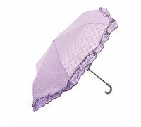Ombrello Pieghevole Donna Antivento Elegante con Rouche e Pois D102cm | Tessuto Pongee Impugnatura Curva in Ecopelle chiuso 34cm