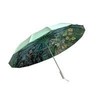 Ombrello Pieghevole Ombrello da Viaggio Automatico A 16 Stecche, Compatto, Leggero, Pieghevole in Tre Parti, Antivento, con Protezione UV.-Verde-A