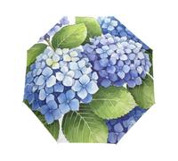 Ombrello pieghevole verde del fiore dell'acquerello, chiusura aperta | Funzionamento con una sola mano e stampa rivolta verso l'esterno, ombrello antivento che si adatta a una borsa o uno zaino