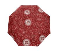 Ombrello rosso astratto fiore per le donne, apertura automatica | Mini ombrello per studenti, struttura a baldacchino a 8 coste, funzionamento con una sola mano, lunghezza piegata 28 cm