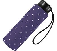 Ombrello tascabile da donna, fantasia a pois, Viola intenso, 90 cm, Mini ombrellone con apribottiglie.