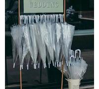 Ombrello trasparente a 8 stecche, ombrello da matrimonio, ombrello ad apertura automatica, antivento e impermeabile, ombrello con ampia cupola e manico a forma di J bianco, in materiale plastico, desi